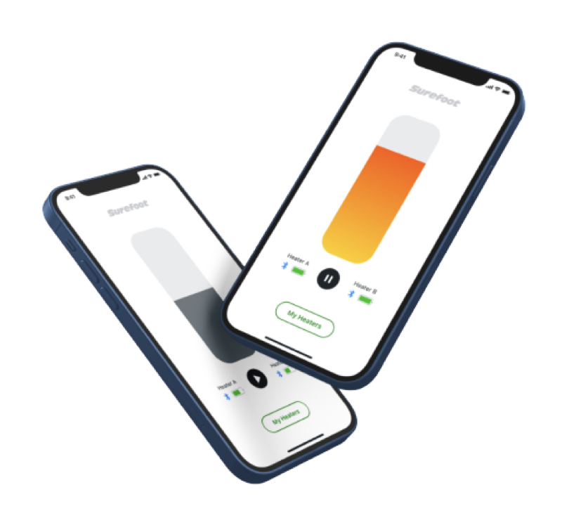 Winterheat Bluetooth app showing heat-setting controls on a smartphone